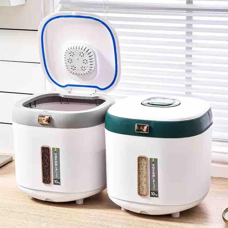 Matiko Airtight Rice Dispenser Food Storage Container Automatic Flip Cover Rice Bucket for Cereal Grain Flour Rice Dispenser Bucket silver rice container - Image 5