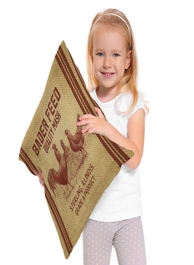 Moslion Vintage Like Chicken Feed Sack Burlap Pillow,Home Decorative Throw Pillow Cover Cotton Linen Cushion for Couch/Sofa/Bedroom/Livingroom/Kitchen/Car 18 x 18 inch Square Pillow case - Image 5