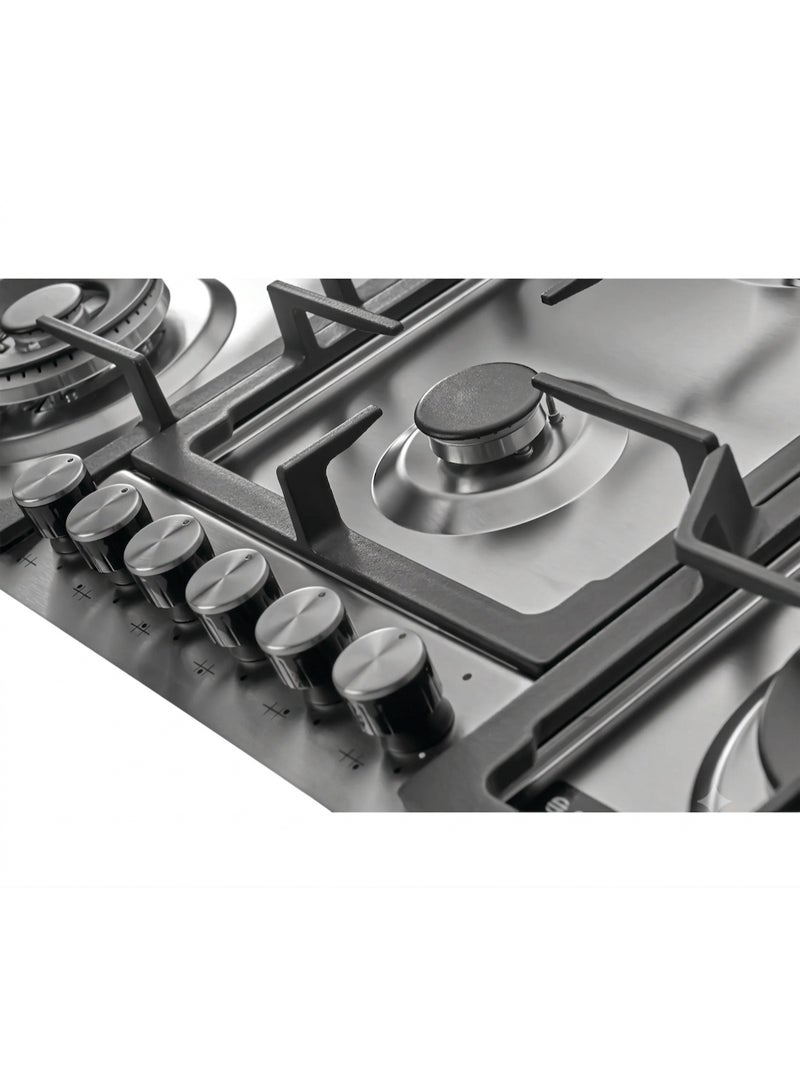 هانس موقد غاز بلت إن مقاس 90 سم - منطقة طهي Maxi+ FullZone موسعة - 6 مناطق طهي - شعلتا Wok مزدوجتا الحلقة DualCrown من SABAF بقدرة 4.0 كيلوواط - صمامات غاز SABAF إيطالية أصلية - سطح من الستانلس ستيل AISI 304 - إشعال تلقائي InstantFlame - نظام أمان كامل للغاز FFD وحوامل أواني من الحديد الزهر - ستانلس ستيل - BROGHO 9K4G2W X SF - Image 3