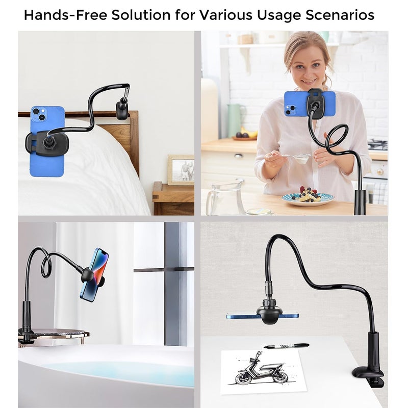 TONDA Phone Holder for Bed Desk, Gooseneck Phone Holder Stand with 33 inch Adjustable Flexible Long Arm Clip Clamp Bracket Mount for iPhone 15 Pro Max XR X 8 7 6 or Other 4-7" Devices - Image 2