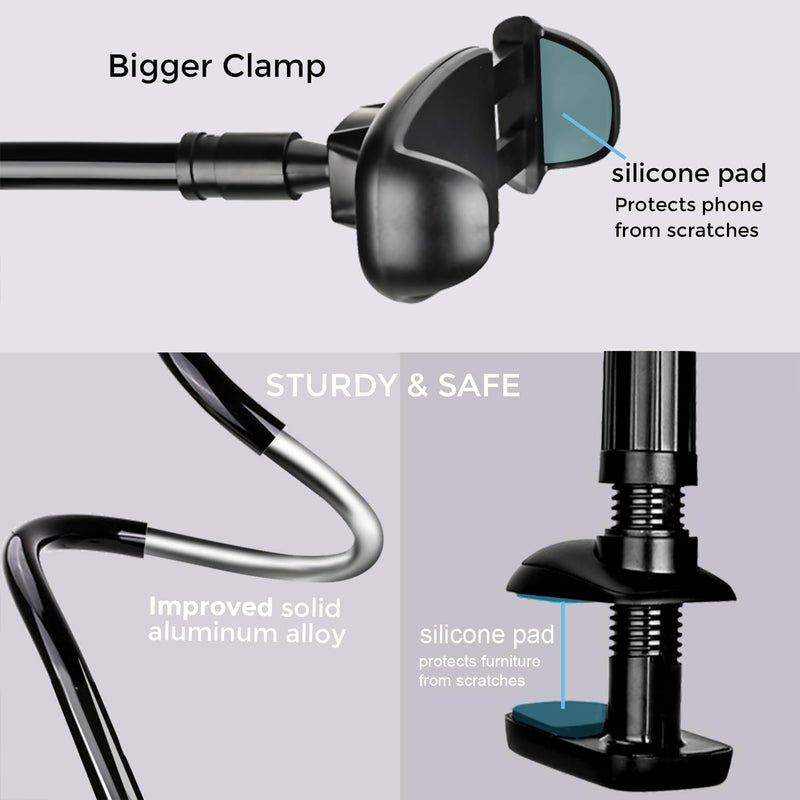 TONDA Phone Holder for Bed Desk, Gooseneck Phone Holder Stand with 33 inch Adjustable Flexible Long Arm Clip Clamp Bracket Mount for iPhone 15 Pro Max XR X 8 7 6 or Other 4-7" Devices - Image 5