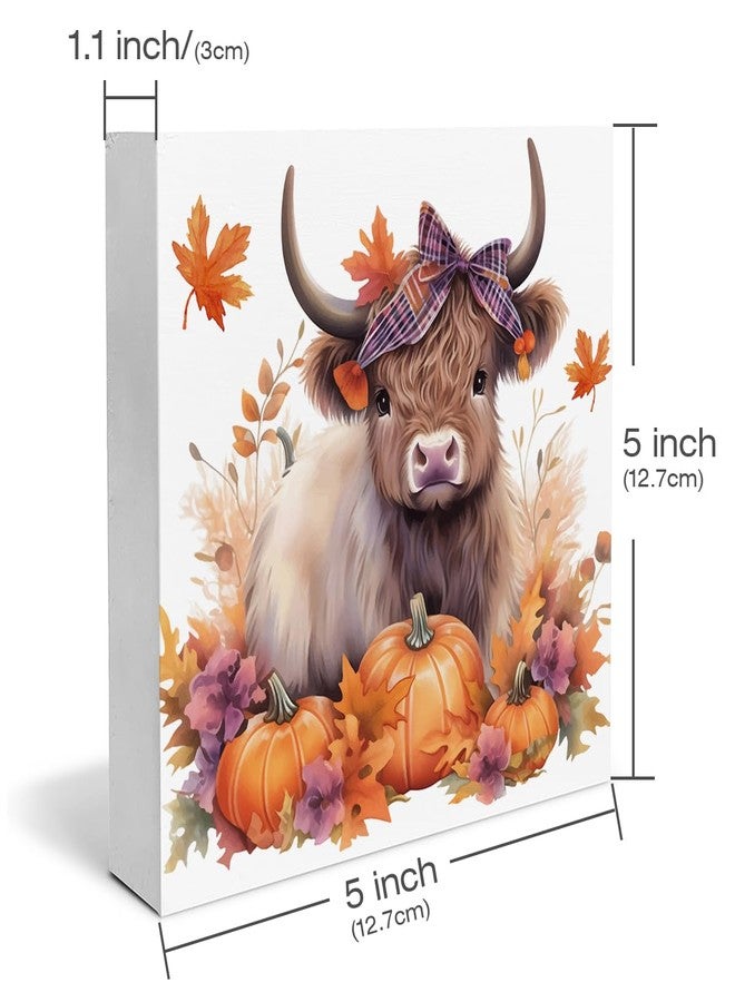 Dolimifa Fall Decor Fall Home Wooden Box Sign Autumn Harvest Thanksgiving Decorations Rustic Home Desk Shelf Tabletop Decor 5 x 5 Inches - Image 2