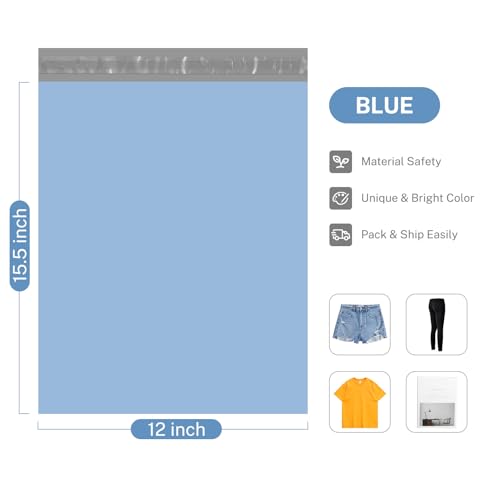 Metronic Poly Mailers 12x15.5 100 Pack, Medium Size Shipping Bags for Clothing, Strong Self-Seal Mailers Poly Bags Shipping Envelopes, Thick Mailing Bags Package Bags for Small Business, Blue - Image 5