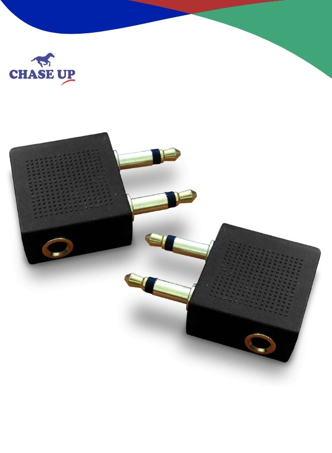 Chase Up 2pcs Gold Plated Airplane Flight Headphone Adapters - Use Own Headphones with Plane's In-Flight Entertainment Systems - Great Sound on all Planes - Image 1