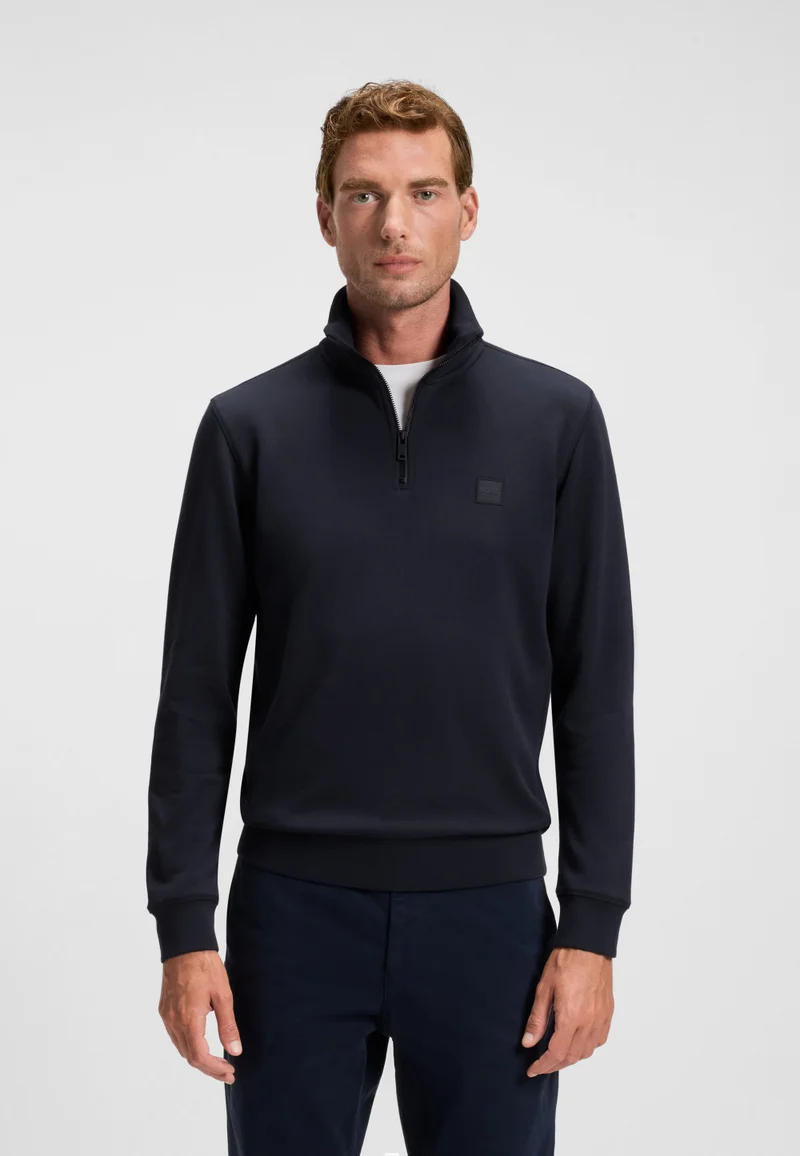 بوس Quarter-zip cotton-terry sweatshirt with logo patch