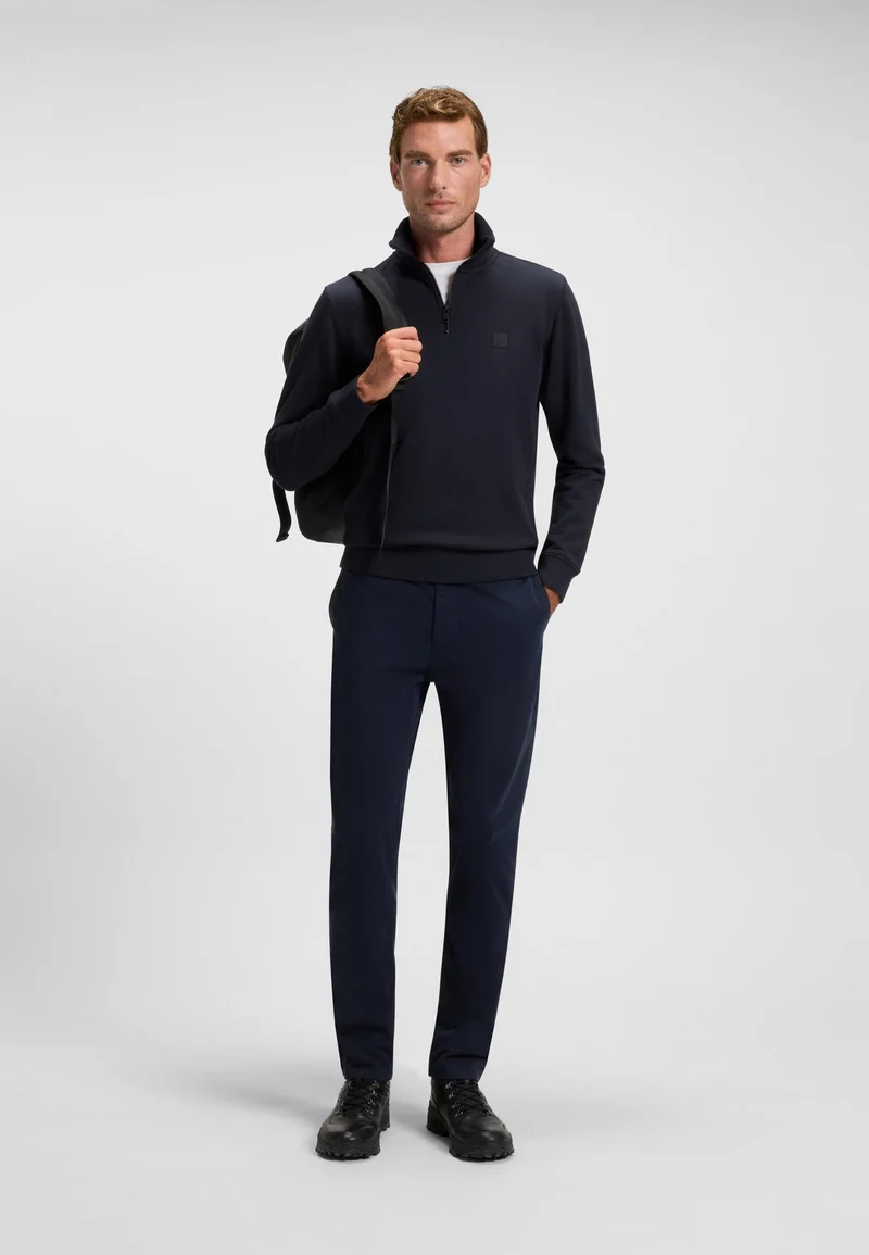 BOSS Dark Blue Quarter-zip cotton-terry sweatshirt with logo patch for Men | Best Price UAE