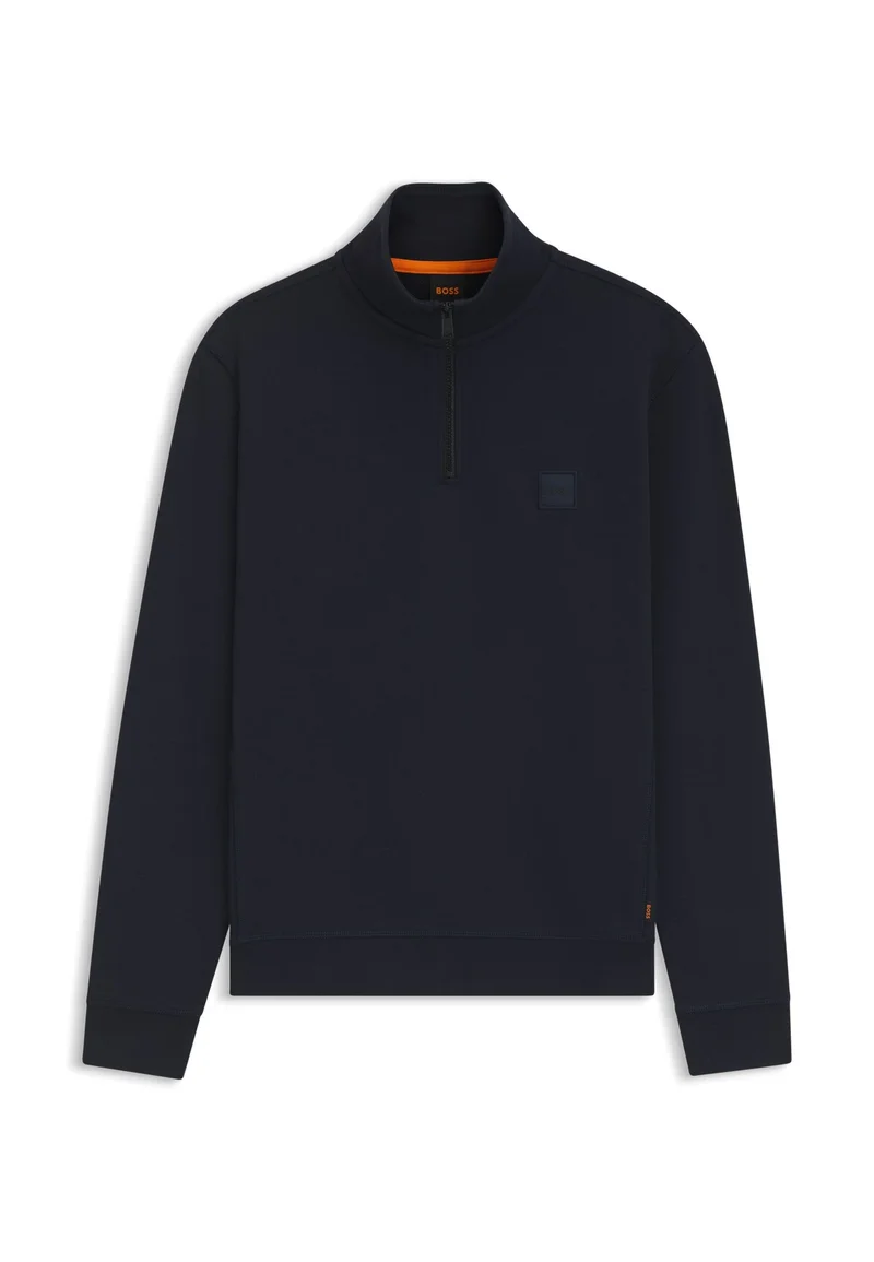 BOSS Dark Blue Quarter-zip cotton-terry sweatshirt with logo patch for Men | Best Price UAE