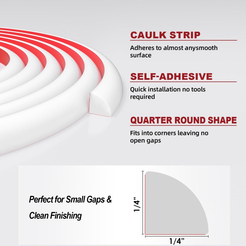 Risunpet 0.25" x 0.25" Slim Quarter Round Molding,10FT Self Adhesive Flexible Trim for Small Gaps, Countertop Wall Seam, Window Sill, Desk & Cabinet Edge, Peel and Stick Finishing Strip - Image 2