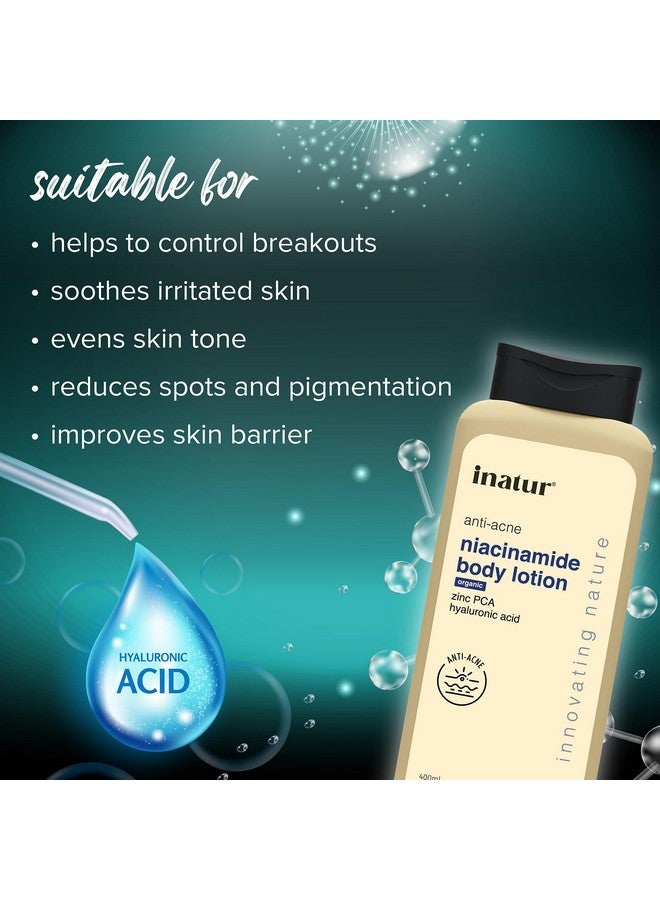 إناتور لوشن الجسم بالنياسيناميد 400 مل - لوشن مرطب للجسم مضاد لحب الشباب يحتوي على 2% حمض الساليسيليك وحمض الزنك وحمض الهيالورونيك | لوشن الجسم بالنياسيناميد الخالي من الكبريتات لبشرة ناعمة ورطبة - Image 4