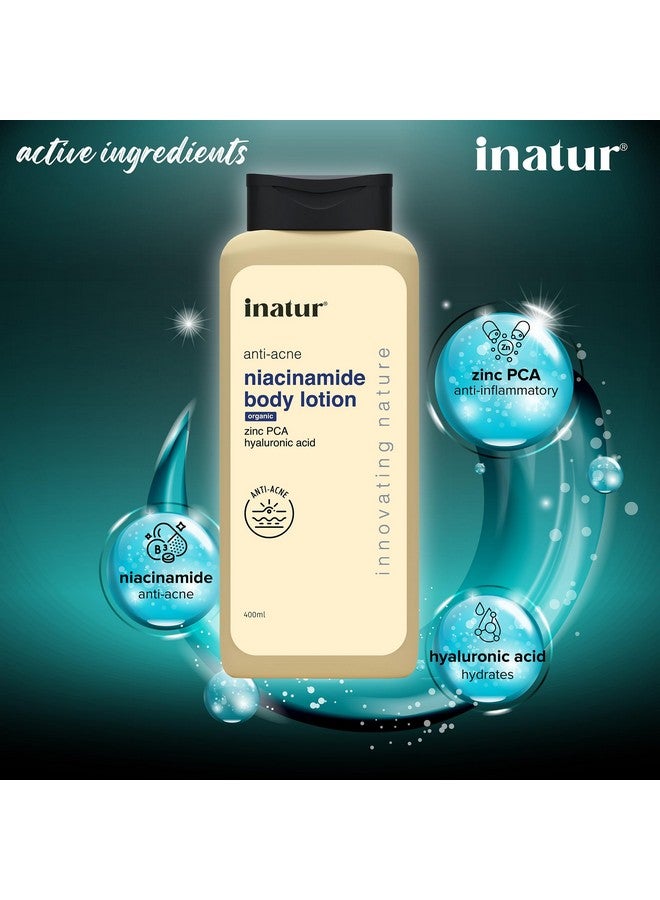 إناتور لوشن الجسم بالنياسيناميد 400 مل - لوشن مرطب للجسم مضاد لحب الشباب يحتوي على 2% حمض الساليسيليك وحمض الزنك وحمض الهيالورونيك | لوشن الجسم بالنياسيناميد الخالي من الكبريتات لبشرة ناعمة ورطبة - Image 2
