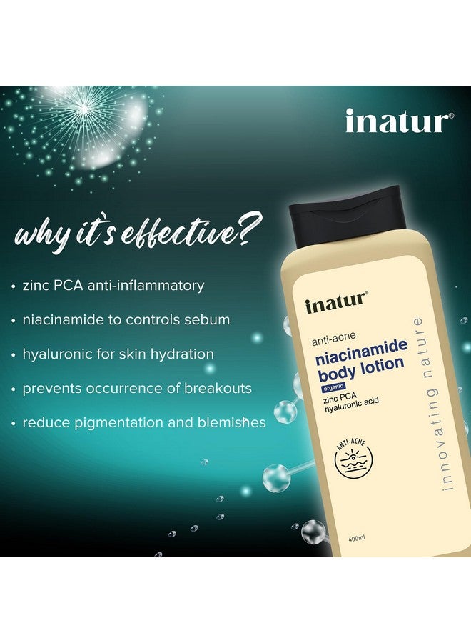 إناتور لوشن الجسم بالنياسيناميد 400 مل - لوشن مرطب للجسم مضاد لحب الشباب يحتوي على 2% حمض الساليسيليك وحمض الزنك وحمض الهيالورونيك | لوشن الجسم بالنياسيناميد الخالي من الكبريتات لبشرة ناعمة ورطبة - Image 3