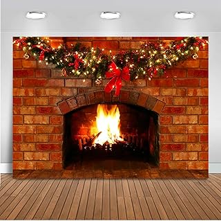 Mocsicka خلفية تصوير مدفأة عيد الميلاد موكسيكا خلفية مدفأة من الطوب الأحمر لتزيين المنزل في ليلة عيد الميلاد للعائلة - Image 1