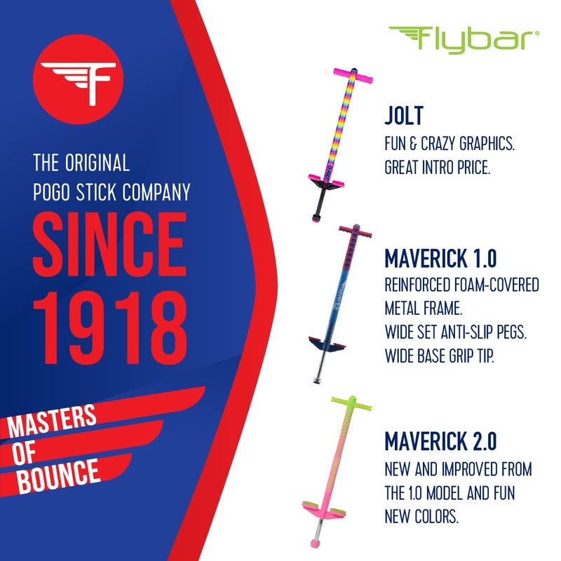 Flybar Flybar Maverick Pogo Stick for Kids Ages 5+, 40 to 80 Pounds, Perfect for Beginners, Easy Grip Handles, Anti-Slip Pegs, Outdoor Toys for Boys, Jumper Toys for Girls, Outside Toys for Kids (Red/Blue) - Image 5