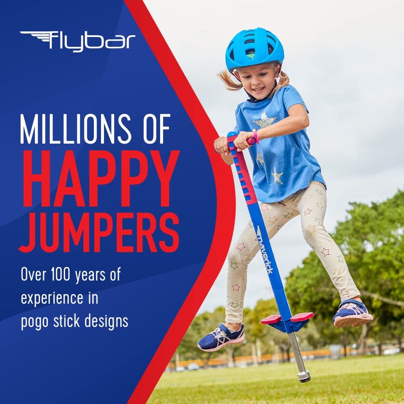 Flybar Flybar Maverick Pogo Stick for Kids Ages 5+, 40 to 80 Pounds, Perfect for Beginners, Easy Grip Handles, Anti-Slip Pegs, Outdoor Toys for Boys, Jumper Toys for Girls, Outside Toys for Kids (Red/Blue) - Image 4