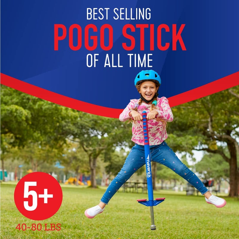 Flybar Flybar Maverick Pogo Stick for Kids Ages 5+, 40 to 80 Pounds, Perfect for Beginners, Easy Grip Handles, Anti-Slip Pegs, Outdoor Toys for Boys, Jumper Toys for Girls, Outside Toys for Kids (Red/Blue) - Image 3