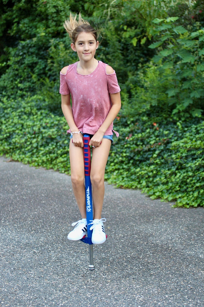 Flybar Flybar Maverick Pogo Stick for Kids Ages 5+, 40 to 80 Pounds, Perfect for Beginners, Easy Grip Handles, Anti-Slip Pegs, Outdoor Toys for Boys, Jumper Toys for Girls, Outside Toys for Kids (Red/Blue) - Image 2