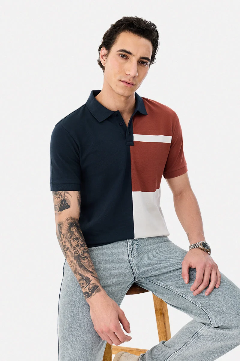 سنيتش 100% Cotton Colour-block Polo T-Shirt