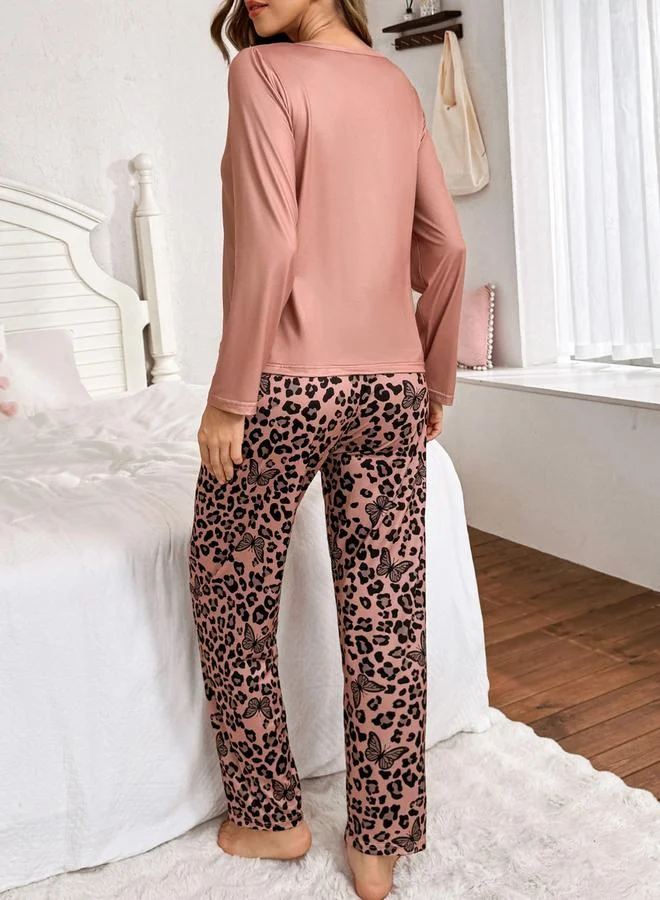 Take Two Take Two Butterfly Print Long Sleeve T-Shirt and Pyjama Set