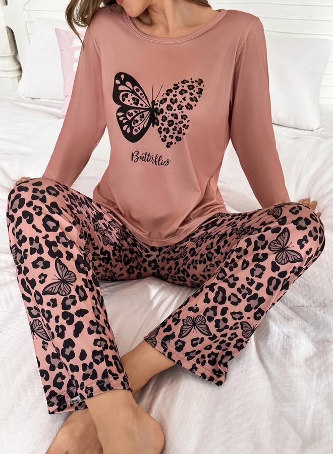 تايك تو طقم تيشيرت بأكمام طويلة بطبعة فراشة مع بنطال - Image 3