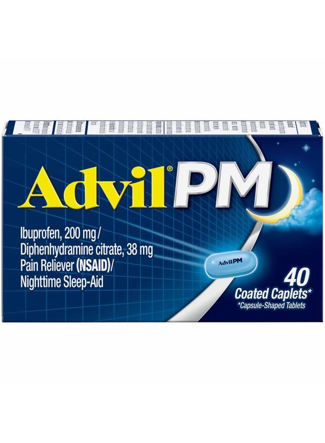 Advil PM Pain Reliever and Nighttime Sleep Aid, Pain Medicine with Ibuprofen for Pain Relief and Diphenhydramine Citrate for a Sleep Aid - 40 Coated Caplets  - Image 1
