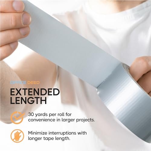 Office Deed Duct Tape Heavy Duty Waterproof, 30 Yards x 2 Inch, 12-Roll Pack, All-Weather Grey Duct Tape Bulk, Strong, No Residue, Industrial and Professional Use - Image 4