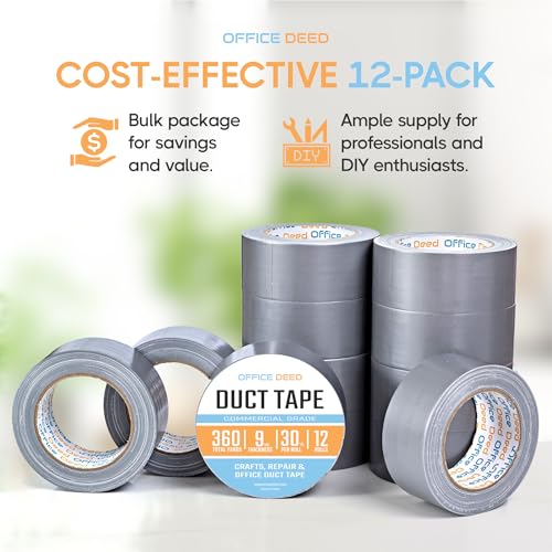 Office Deed Duct Tape Heavy Duty Waterproof, 30 Yards x 2 Inch, 12-Roll Pack, All-Weather Grey Duct Tape Bulk, Strong, No Residue, Industrial and Professional Use - Image 2