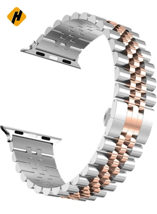 HuHa Compatible with Apple Watch Band 41mm 40mm 38mm, Stainless Steel Heavy Band with Butterfly Folding Clasp Link Bracelet for iWatch Series8/7/6/SE Series 5/4/3/Men Women ,Silver/Rose Gold  - Image 2