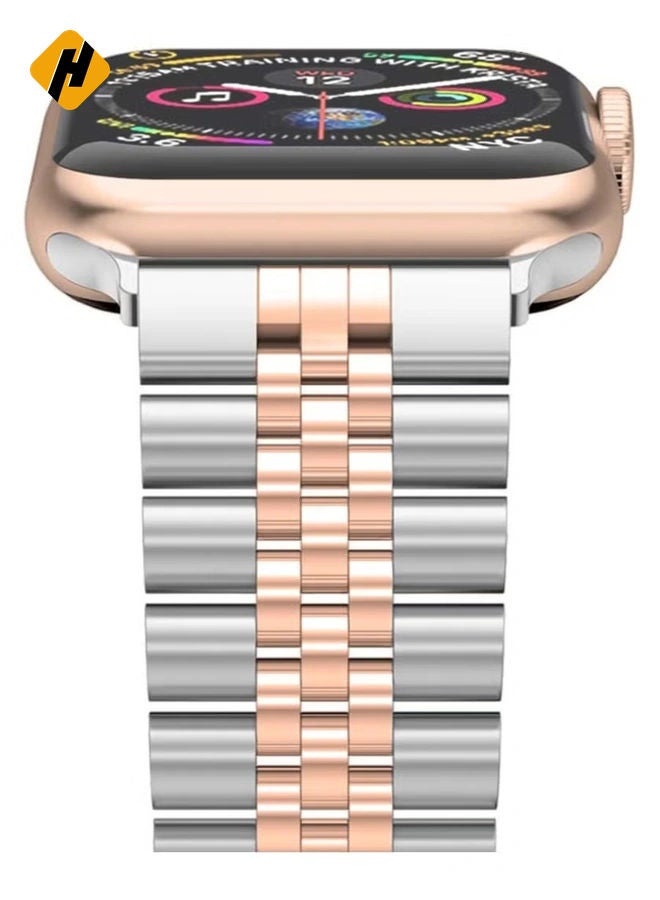 HuHa Compatible with Apple Watch Band 41mm 40mm 38mm, Stainless Steel Heavy Band with Butterfly Folding Clasp Link Bracelet for iWatch Series8/7/6/SE Series 5/4/3/Men Women ,Silver/Rose Gold  - Image 3