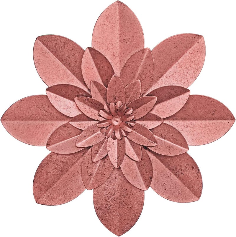 Picfarce Rose Gold Metal Flower Wall Art Decor, 9.5“ Rustic Modern Floral Sculpture, Distressed Iron Wall Hanging Home Decoration Accent Artworks for Indoor Kitchen Bedroom Living Room Office Outdoor Garden - Image 1