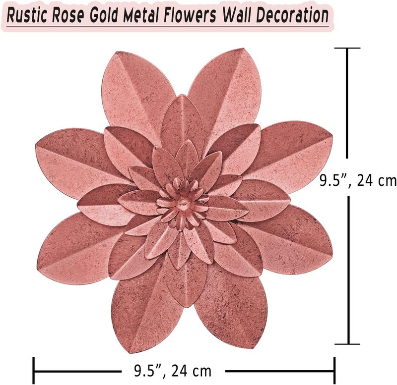 Picfarce Rose Gold Metal Flower Wall Art Decor, 9.5“ Rustic Modern Floral Sculpture, Distressed Iron Wall Hanging Home Decoration Accent Artworks for Indoor Kitchen Bedroom Living Room Office Outdoor Garden - Image 4