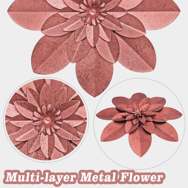 Picfarce Rose Gold Metal Flower Wall Art Decor, 9.5“ Rustic Modern Floral Sculpture, Distressed Iron Wall Hanging Home Decoration Accent Artworks for Indoor Kitchen Bedroom Living Room Office Outdoor Garden - Image 2