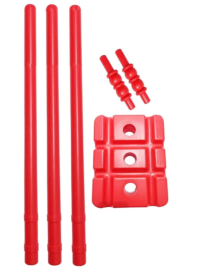 بوابات كريكيت بلاستيكية متينة (مجموعة من قطعتين) مع قاعدة قابلة للملء للاستقرار وحقيبة مقاومة للرياح - أحمر - Image 1