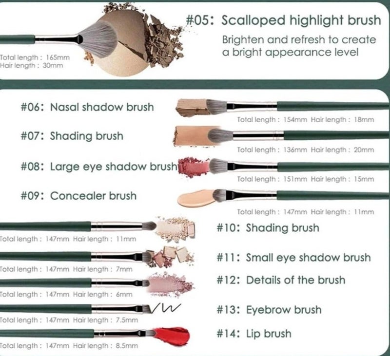 Mn 14Pieces  Makeup Brushes Set Complete Cosmetic Brush Collection - Image 2