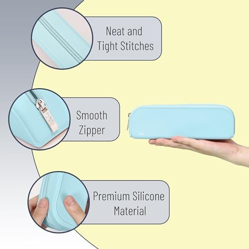 Mr. Pen- Silicone Pencil Case, Light Blue Pencil Pouch Aesthetic, Pencil Bag, Makeup Pouch - Image 4
