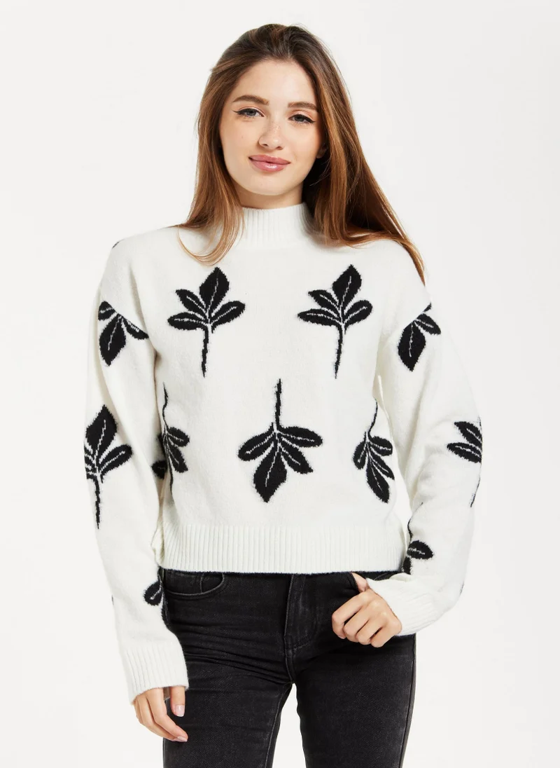 Liquorish Leaf Pattern High Neck Jumper