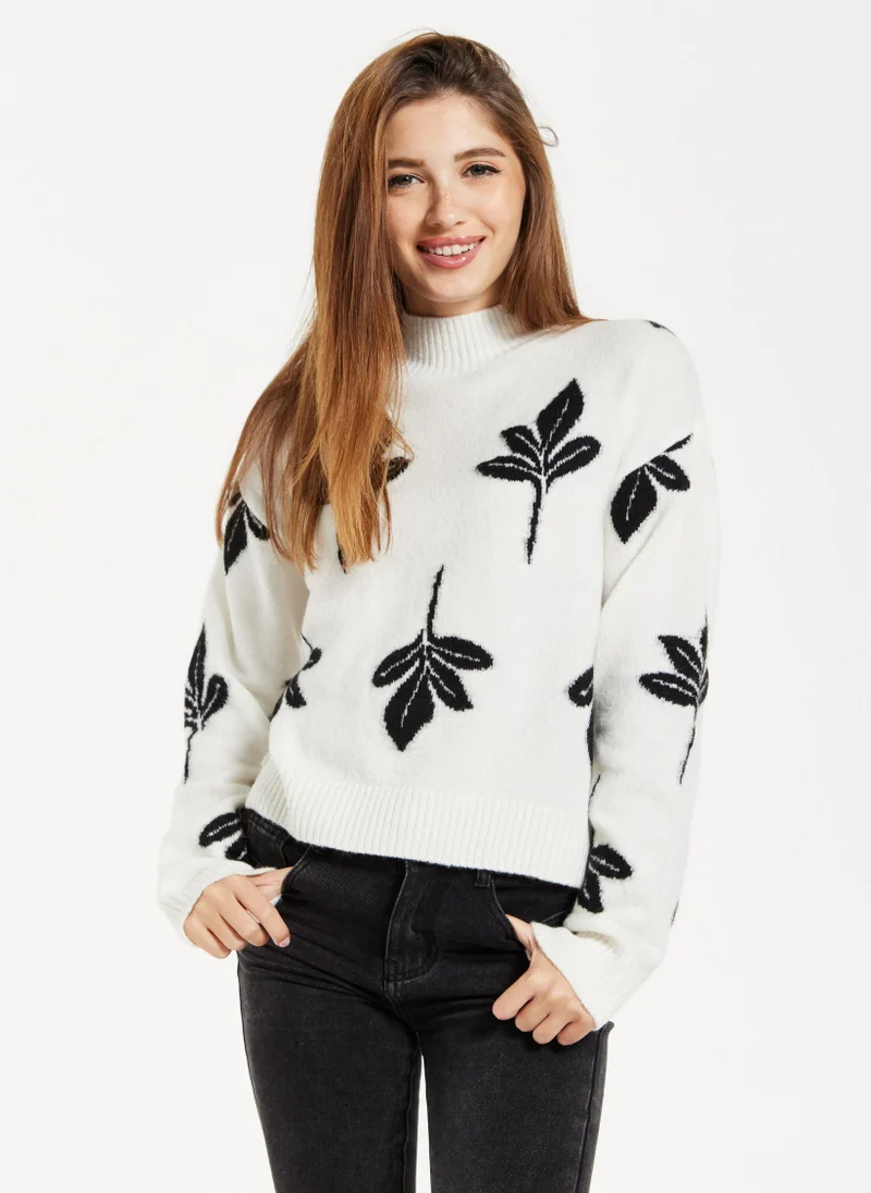 Liquorish Leaf Pattern High Neck Jumper