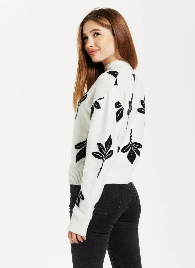 Liquorish  Leaf Pattern High Neck Jumper for Women | Best Price UAE