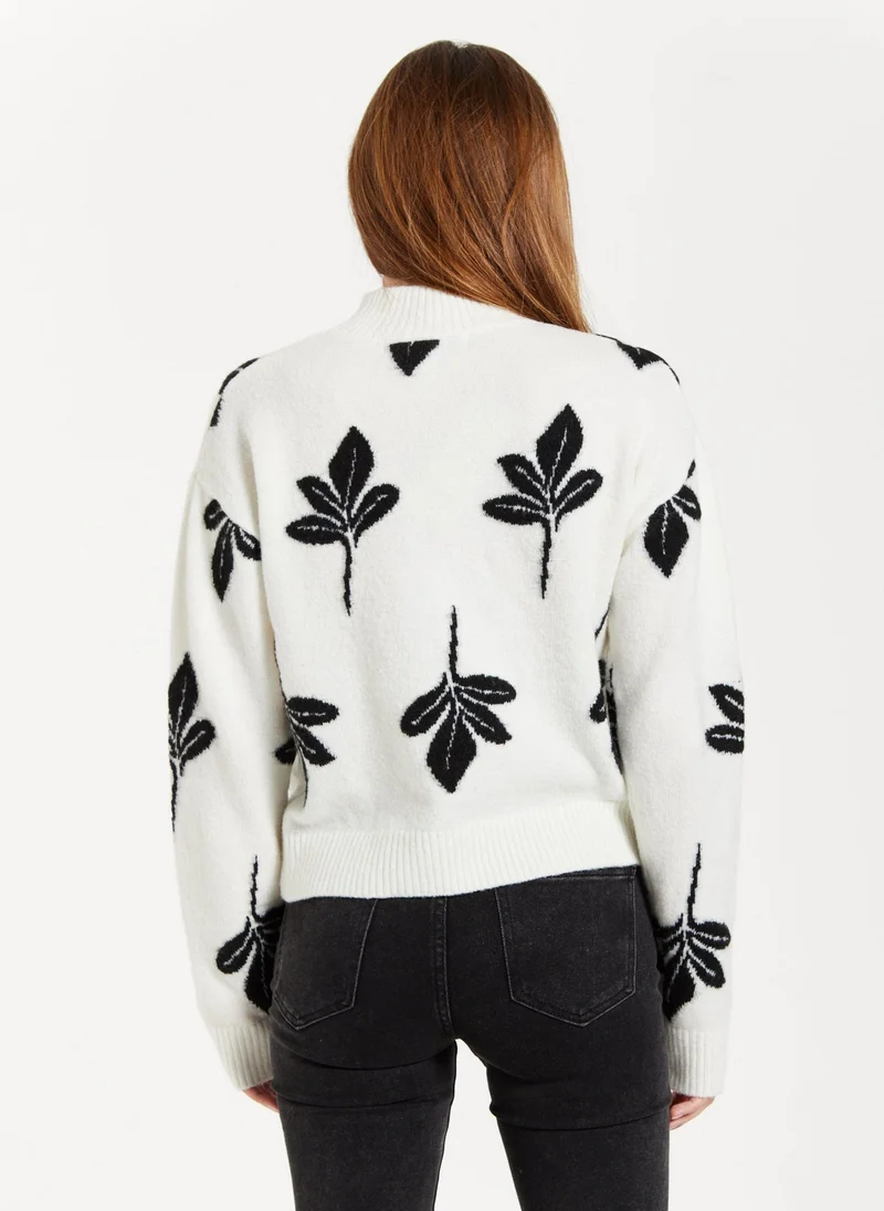 Liquorish  Leaf Pattern High Neck Jumper for Women | Best Price UAE