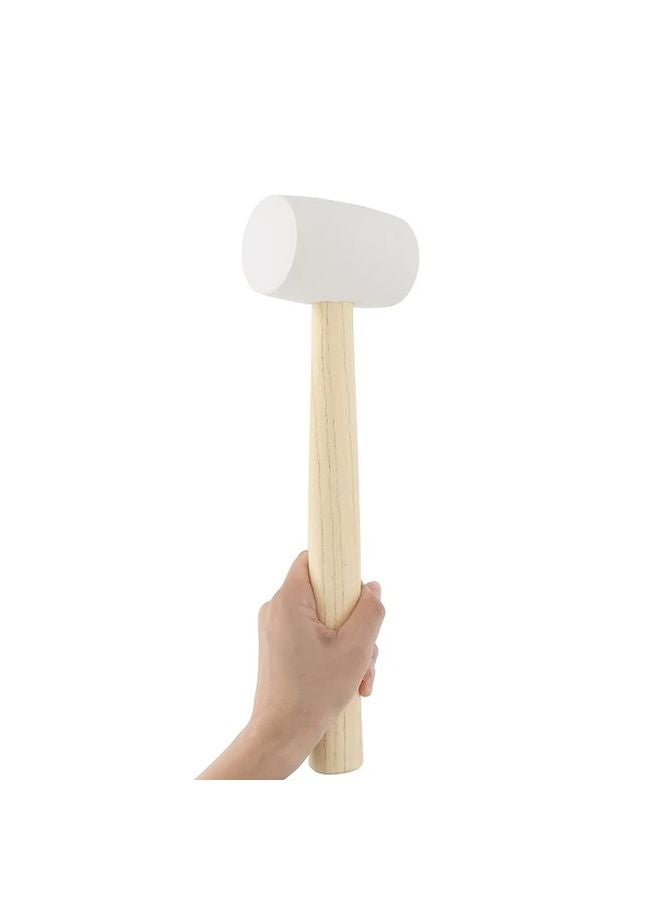 1pc Ergonomic Rubberwood Handle Tile Hammer White Rubber Head Non Slip Durable Design - Image 1