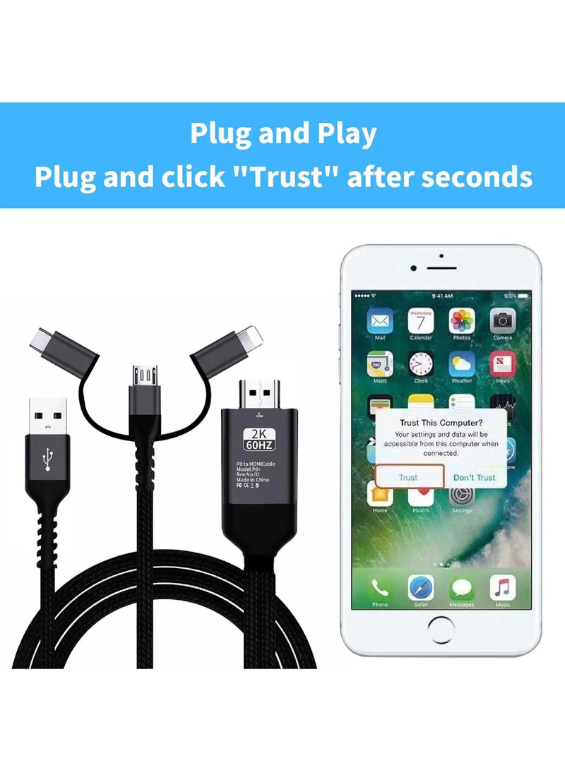 Rock Pow HDMI Adapter for TV Phone to TV Adapter 1080P Digital AV Adapter 3 in 1 Sync Screen Connector Cable Compatible for Lighting USB C Micro USB to HDTV Projector Monitor  - Image 5