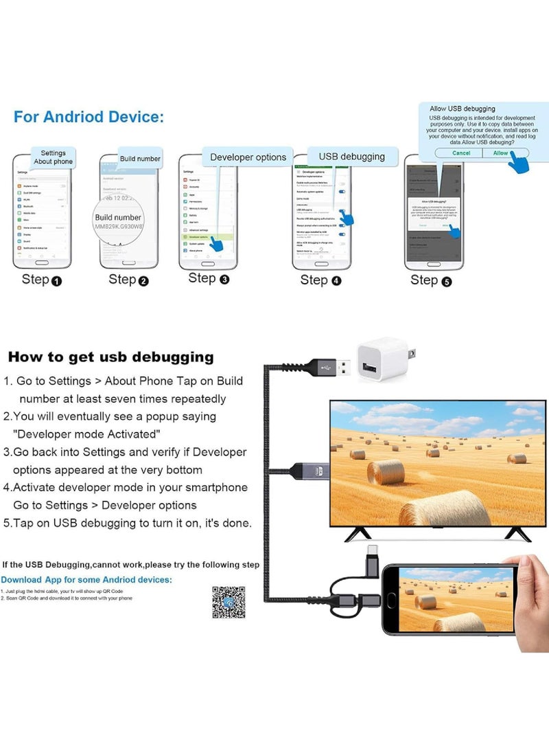 HDMI Adapter for TV Phone to TV Adapter 1080P Digital AV Adapter 3 in 1 Sync Screen Connector Cable Compatible for Lighting USB C Micro USB to HDTV Projector Monitor - pzsku/Z0367AF35B74CD55049C5Z/45/_/1705460955/bd3f5e97-a72b-47dd-97a8-f4dd3cd7130f