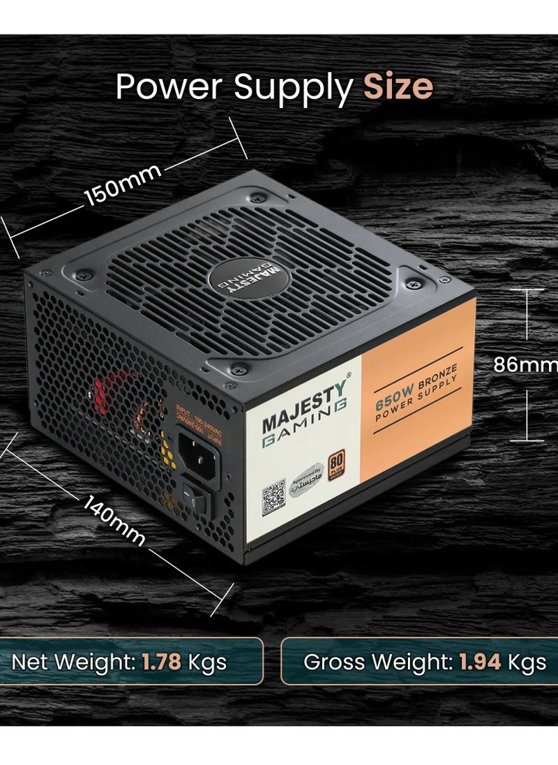 MAJESTY TECHNOLOGY - 650W Power Supply - 80+ Bronze, Low Noise for Gaming and Desktop PCs - Image 1