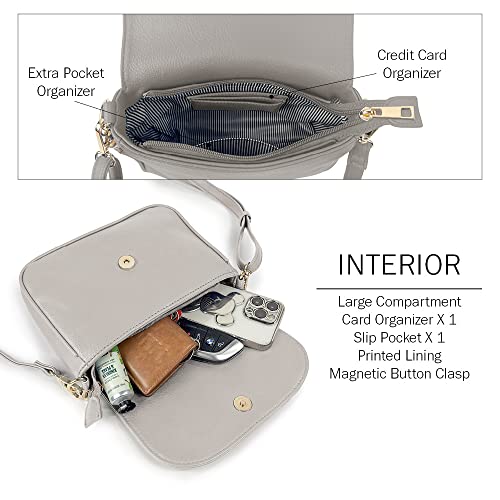EVVE Small Crossbody Bag for Women Trendy Vegan Leather Flap Saddle Purses with Adjustable Shoulder Strap - Grey - Image 3