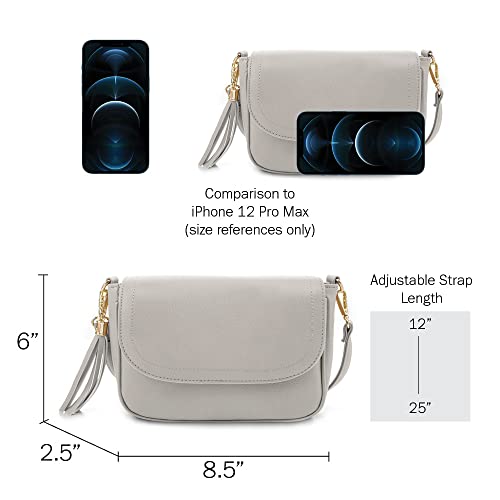 EVVE Small Crossbody Bag for Women Trendy Vegan Leather Flap Saddle Purses with Adjustable Shoulder Strap - Grey - Image 4