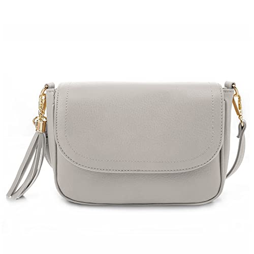 EVVE Small Crossbody Bag for Women Trendy Vegan Leather Flap Saddle Purses with Adjustable Shoulder Strap - Grey - Image 1