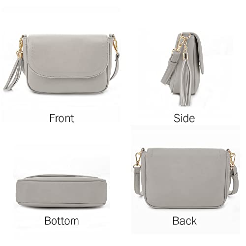 EVVE Small Crossbody Bag for Women Trendy Vegan Leather Flap Saddle Purses with Adjustable Shoulder Strap - Grey - Image 2