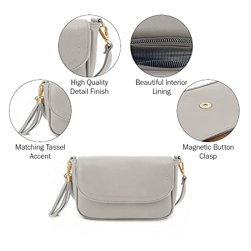 EVVE Small Crossbody Bag for Women Trendy Vegan Leather Flap Saddle Purses with Adjustable Shoulder Strap - Grey - Image 5