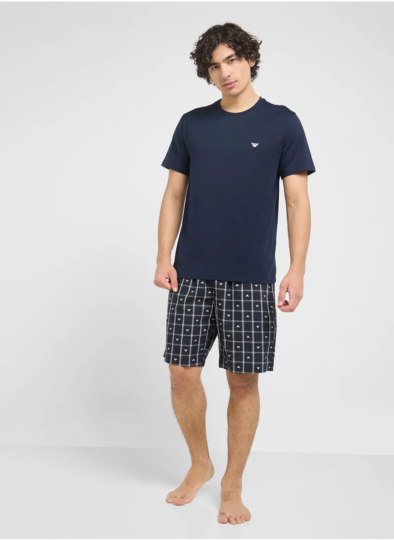 EMPORIO ARMANI Crew Neck T-Shirt & Logo Band Shorts