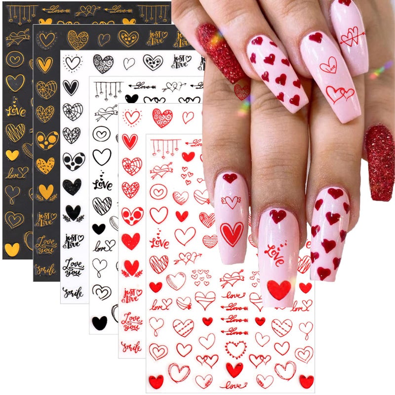 9 Sheets Heart Nail Stickers 3D Valentines Day Black Red Golden Laser Design SelfAdhesive Nail Art Decals DIY Manicure Decoration Supplies Accessories for Women Girls