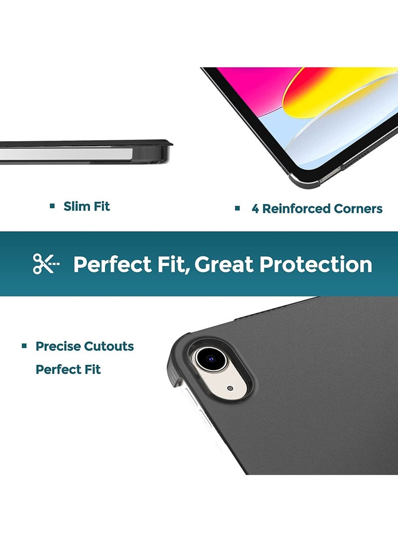 iPad 10th Generation Case 2022 iPad 10.9 Inch Case, iPad 10 Case Slim Stand Hard Shell Back Protective Smart Cover for 10.9” iPad 10th Gen 2022 Release A2696 A2757 A2777 -Black